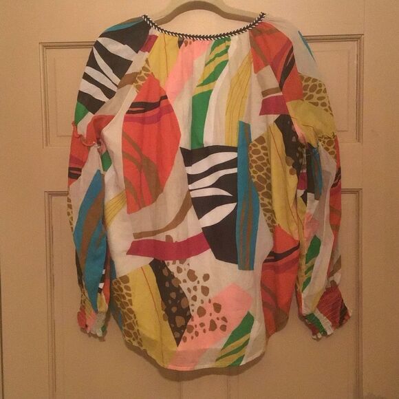 Fate Cotton Half Button Colorful Patterned Tie Blouse - Picture 8 of 11